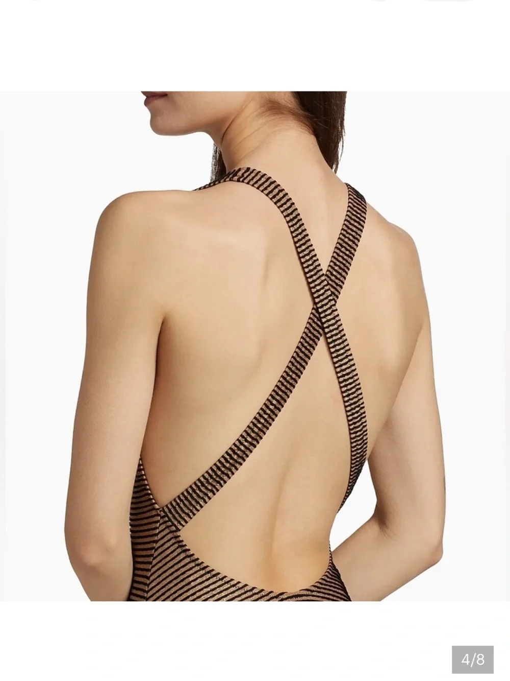 NWT Ulla Johnson Metallic Brown and Black Striped One-Piece Swimsuit LARGE